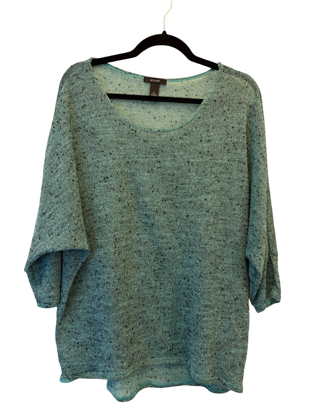 Alfani Lightweight Knit Sweater Shirt Blue Teal Speckled Relaxed Fit Size Large